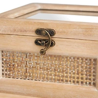 The Novogratz Light Brown Box with Glass Top & Rattan Side Panels Set