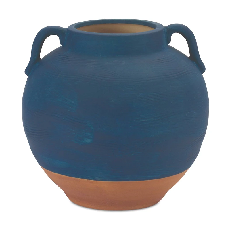 7" Navy Ceramic Urn Vase with Terra Cotta Accent
