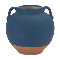 7" Navy Ceramic Urn Vase with Terra Cotta Accent