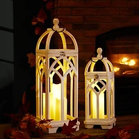 Glitzhome® Wash White Farmhouse Wooden Church Window Frame Lanterns, 2ct.