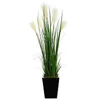 4.5ft. Wheat Plume Grass Plant in Black Metal Planter