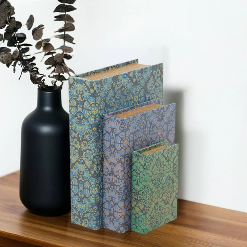 Geometric Floral Canvas Faux Book Box Set