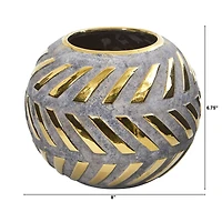 7" Regal Round Stone Vase with Gold Accents