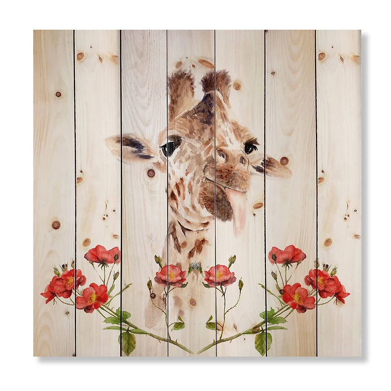 Designart - Portrait of A Giraffe With Flowers II