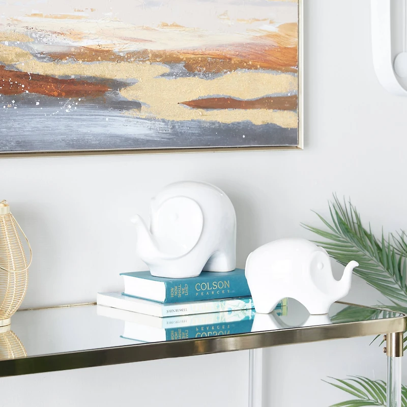 Set of 2 White Stoneware Contemporary Sculpture, 7", 6"