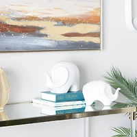 Set of 2 White Stoneware Contemporary Sculpture, 7", 6"