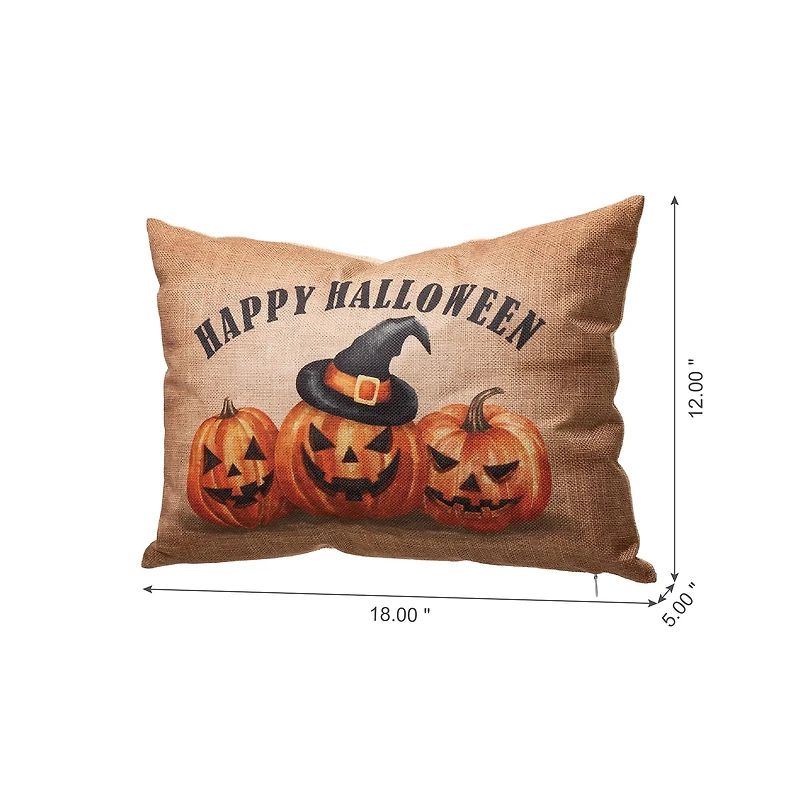 Glitzhome® Faux Burlap Happy Halloween Pumpkin Pillow