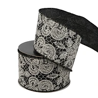 2.5" x 20ft. Black & White Wired Floral Lace Ribbon by Celebrate It® Halloween