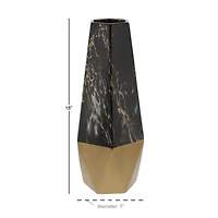 18" Dark Gray & Gold Stoneware Contemporary Vase