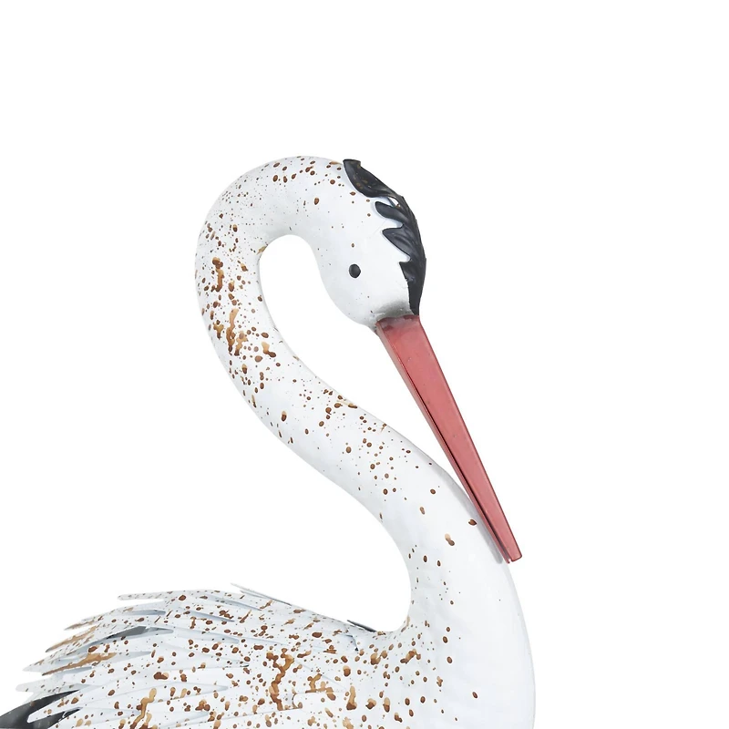 Tall White Textured Metal Crane Garden Sculpture Set