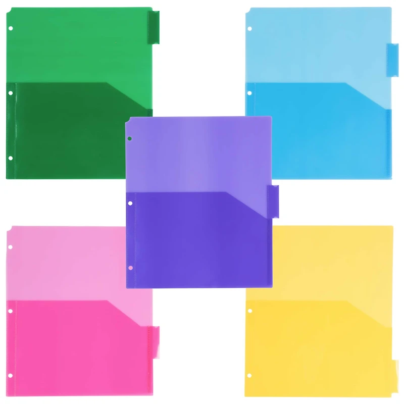 JAM Paper 9.75" x 11.5" 5-Tab Plastic Index Tab Dividers with Double Pockets