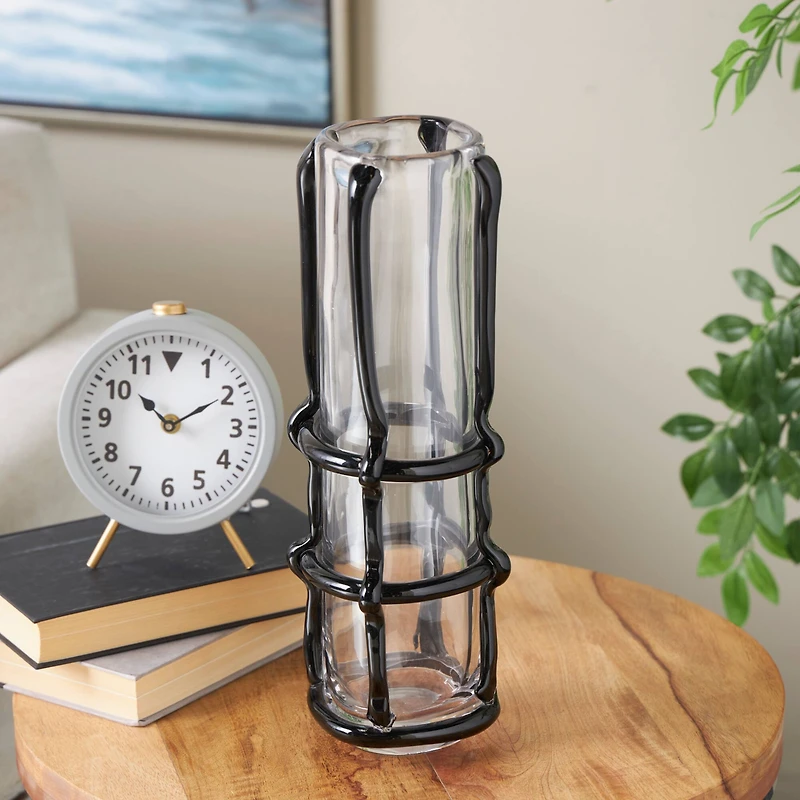 Black Recycled Glass Vase with Glass Framing