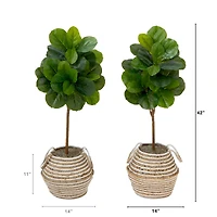 3.5ft. Artificial Fiddle Leaf Fig Tree with Handmade Jute & Cotton Basket with Tassels