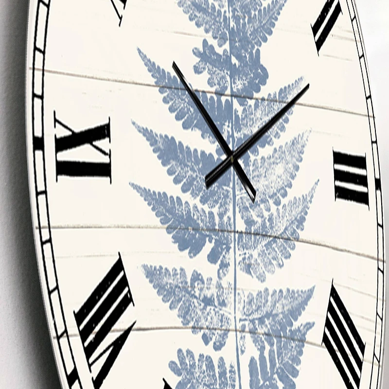 Designart 'Blue Fern Print On Wood I Traditional Wall Clock