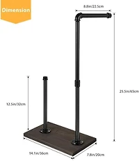 NEX™ 25.5" Iron Black Freestanding Toilet Paper Stand with Rustic Wood Base