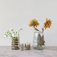 Hello Honey® 10" Embedded Papaya Leaves & Foil Edge Handblown Glass Hurricane