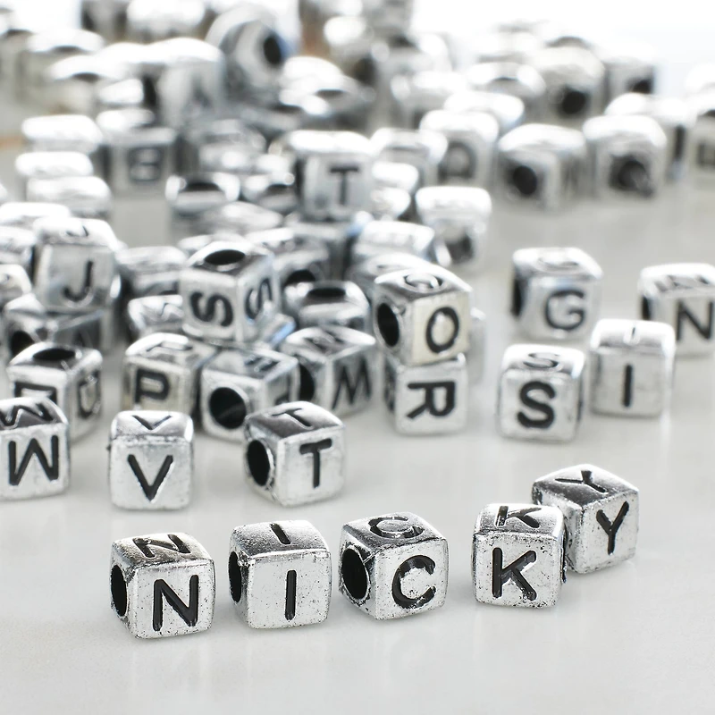 Silver Alphabet Cube Crafting Beads, 6mm by Bead Landing™