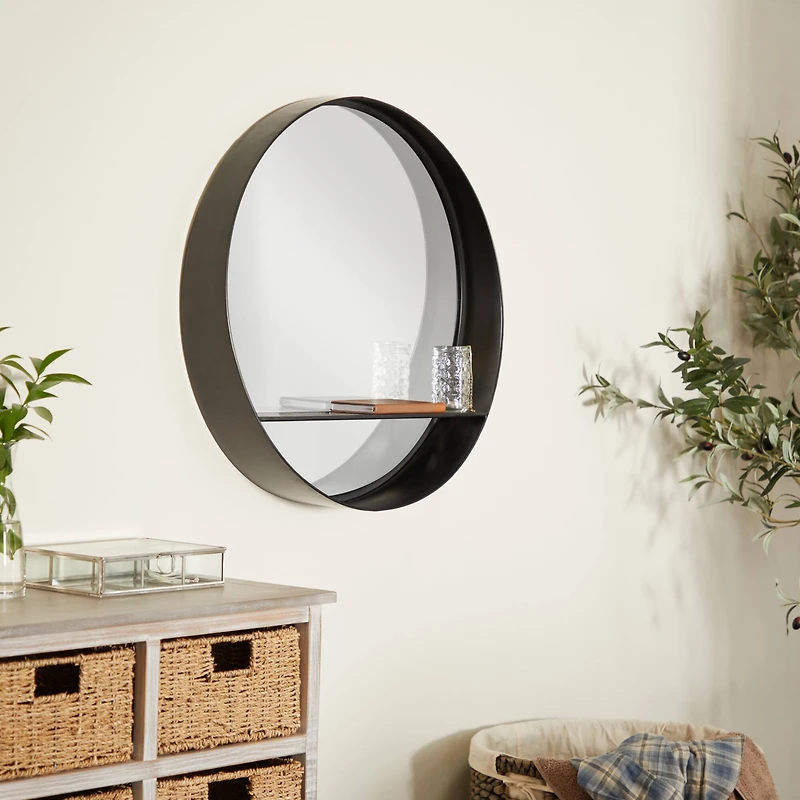 Black Iron Contemporary Wall Mirror, 24" x 24" x 5"