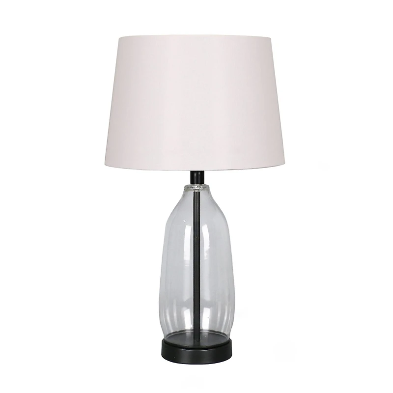 23" Clear & Black Slim Glass & Metal Table Lamp with Natural Fabric Shade by Ashland®