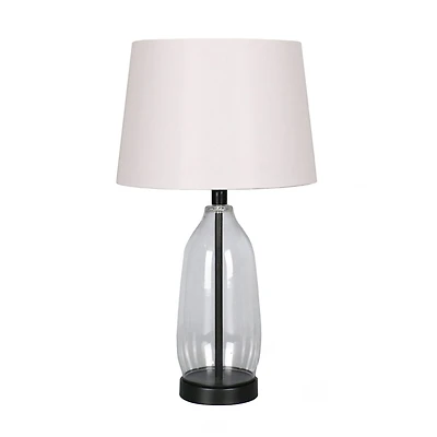 23" Clear & Black Slim Glass & Metal Table Lamp with Natural Fabric Shade by Ashland®