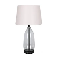 23" Clear & Black Slim Glass & Metal Table Lamp with Natural Fabric Shade by Ashland®