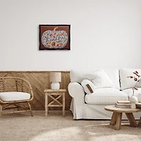 Stupell Industries Thankful Leaf Patterned Pumpkin Framed Floater Canvas Wall Art