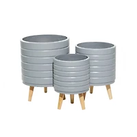 Set of 3 Grey MgO Contemporary Planter 14", 16", 18"