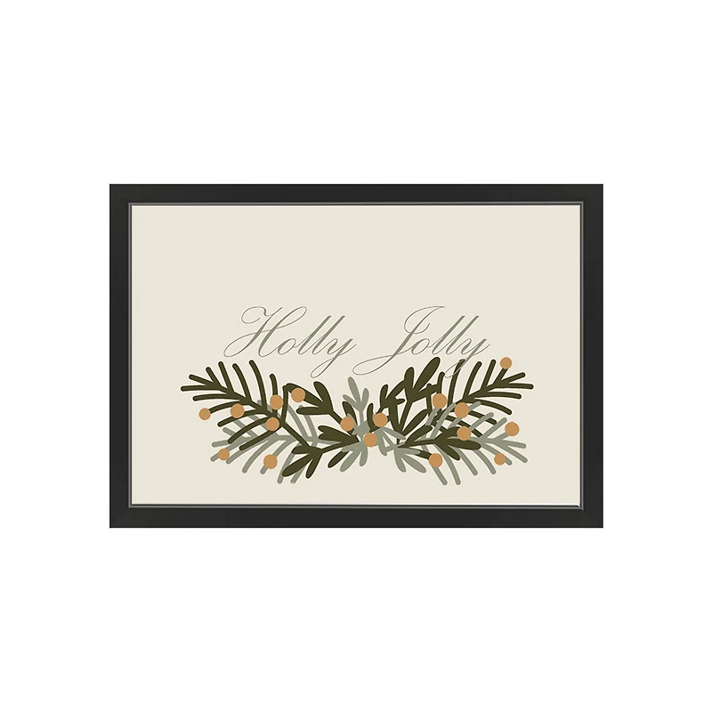 30" Holly Jolly Greenery Black Framed Print Wall Art