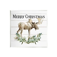 Stupell Industries Merry Christmas Moose Laurel Wall Plaque Art