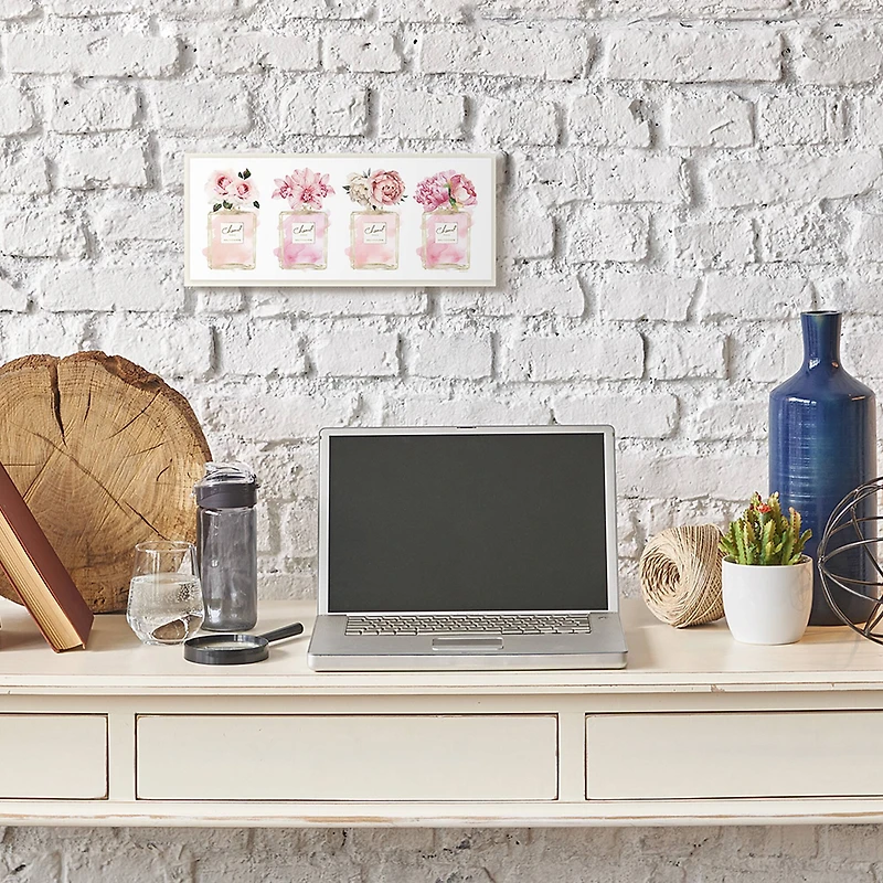 Stupell Industries Pink Floral Bouquets Glam Designer Fashion Jars, 7" x 17"