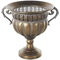 12" Bronze Hammered Urn-Shaped Metal Vase with Cut Out Details