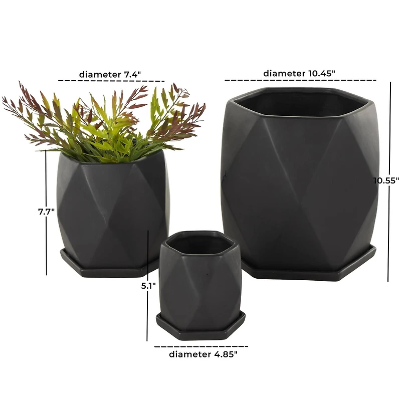 Black Faceted Ceramic Planter Set