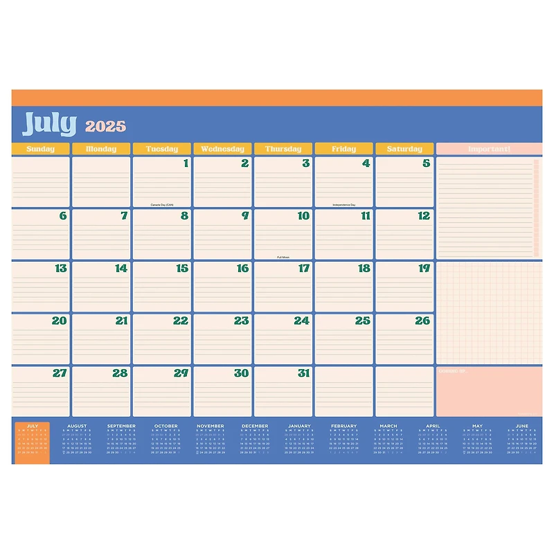 July 2025 - June 2026 Medium Sherbet Desk Pad Monthly Blotter Calendar