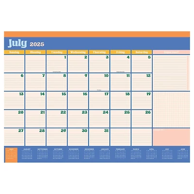 July 2025 - June 2026 Medium Sherbet Desk Pad Monthly Blotter Calendar
