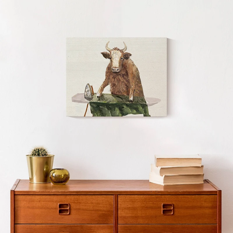 Ironing Cow 14" x 11" Canvas Wall Art
