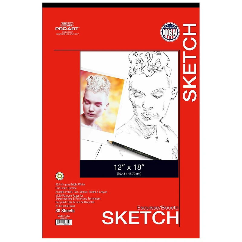 Pro Art® Taped Sketch Pad, 12" x 18"