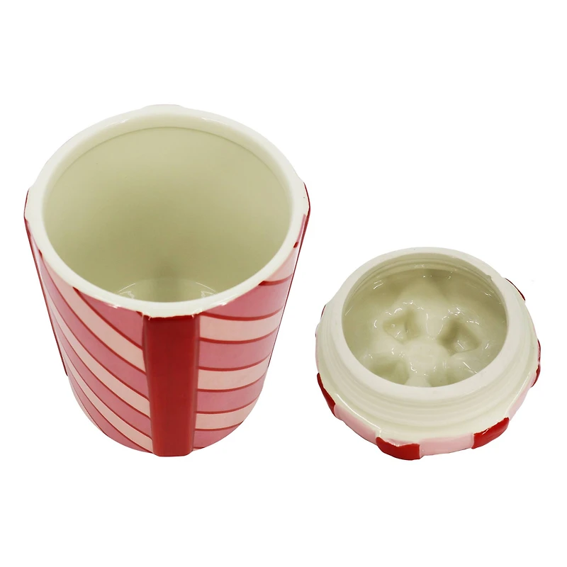 8.5" Pink & Red Striped Gift Ceramic Container with Lid by Ashland®