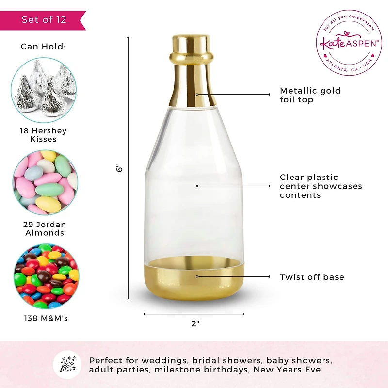 Kate Aspen® Medium Gold Metallic Champagne Bottle Favor Containers, 12ct.