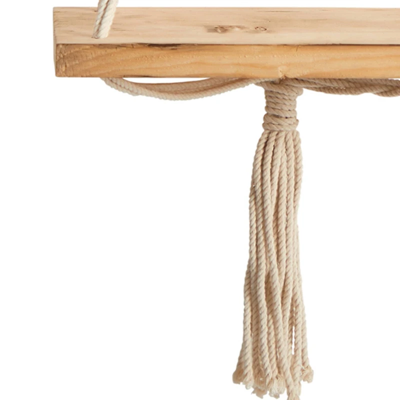 18" Boho Chic Wood Macrame Single Shelf Wall Art Decor