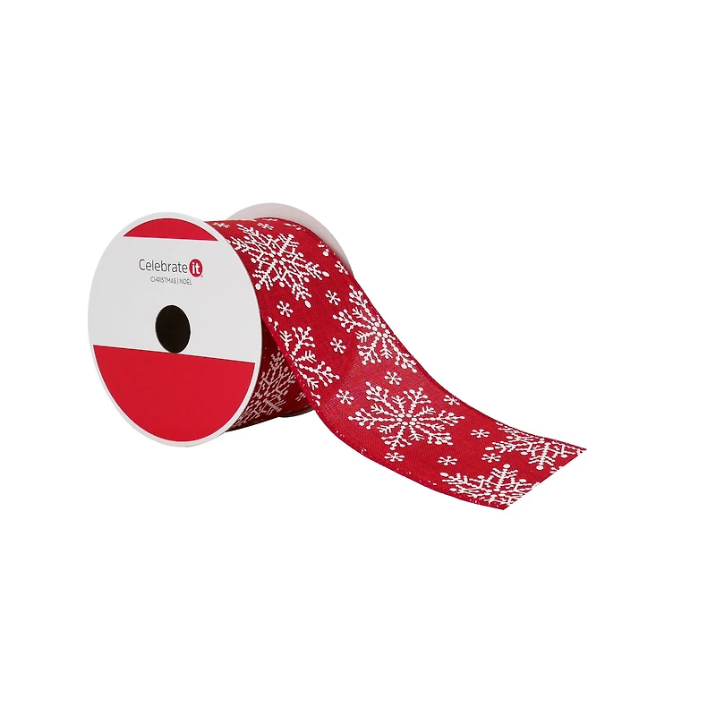 2.5" x 20ft. Red & White Snowflakes Wired  Ribbon by Celebrate It®