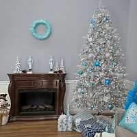 10ft. Pre-Lit Matte Silver Metallic Evergreen Artificial Christmas Tree