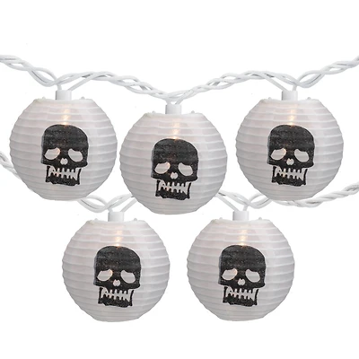10ct. White & Black Skull Paper Lantern Halloween Lights
