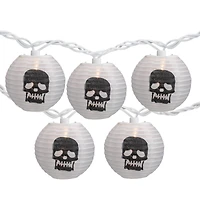 10ct. White & Black Skull Paper Lantern Halloween Lights