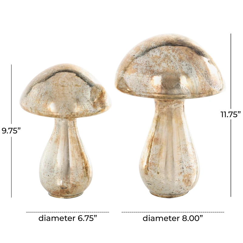 Champagne Glass Mushroom Handmade Glossy Weathered Sculpture Set