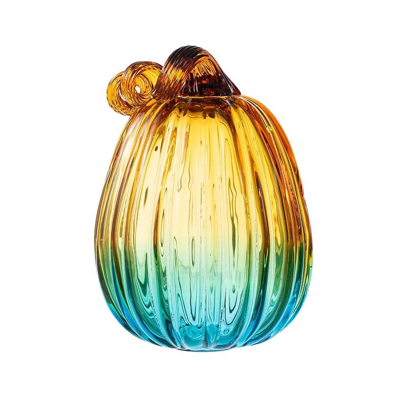 Glitzhome® 7" Gradient Turquoise Glass Pumpkin