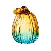 Glitzhome® 7" Gradient Turquoise Glass Pumpkin