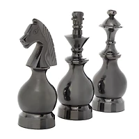 Gray Aluminum King, Knight and Bishop Chess Sculpture Set