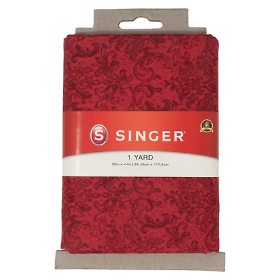 SINGER Red Damask Print Ringspun Cotton Fabric