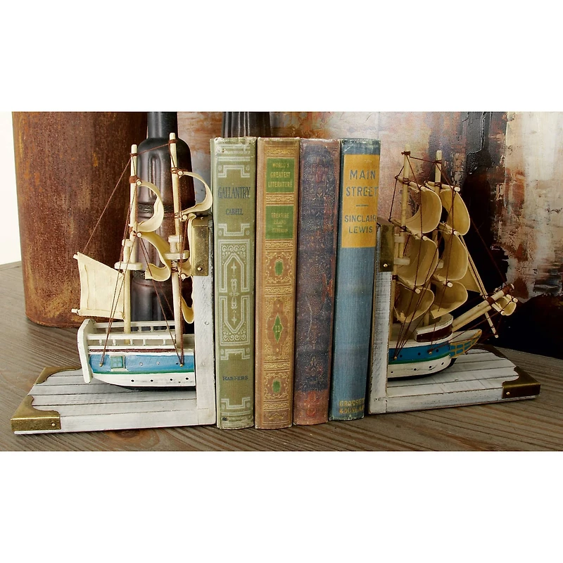 9" White Wood Coastal Sailboat Bookends, 2ct.