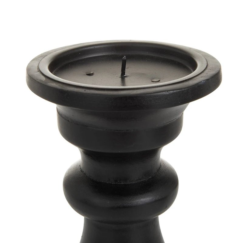 Set of 3 Black Mango Wood Traditional Candle Holders